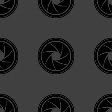 Photo camera diaphragm web icon. flat design. Seamless gray pattern. Illustrazione stock
