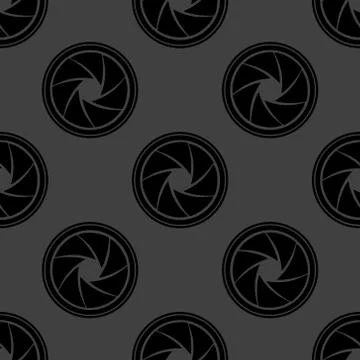 Photo camera diaphragm web icon. flat design. Seamless gray pattern. Illustrazione stock