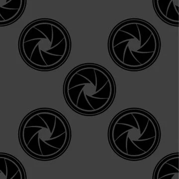 Photo camera diaphragm web icon. flat design. Seamless gray pattern. Stock Illustration