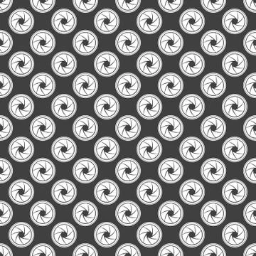 Photo camera diaphragm web icon. flat design. Seamless gray pattern. Stock Illustration