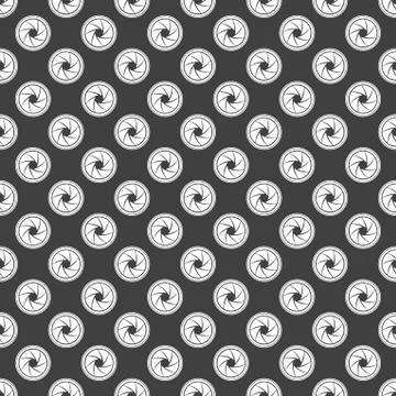 Photo camera diaphragm web icon. flat design. Seamless gray pattern. Stock Illustration