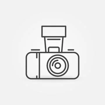 Photo camera with flash vector concept linear icon Stock Illustration
