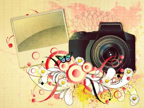 Photo camera with floral Stock Illustration