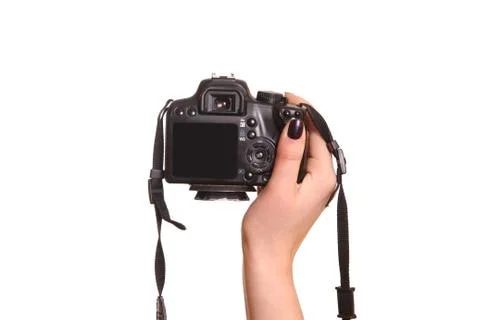 Photo camera in hand Stock Photos