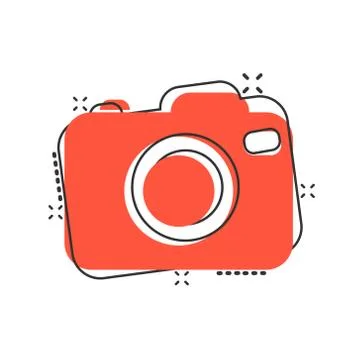 Photo camera icon in comic style. Photographer cam equipment vector cartoon i Illustrazione stock
