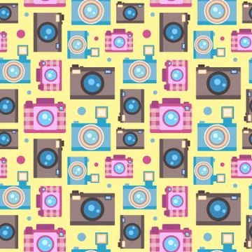 Photo camera icon flat style seamless pattern Stock Illustration
