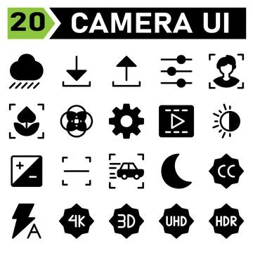 Photo Camera icon set include mode, cloud, rain, photo, camera, interface, do Stock Illustration