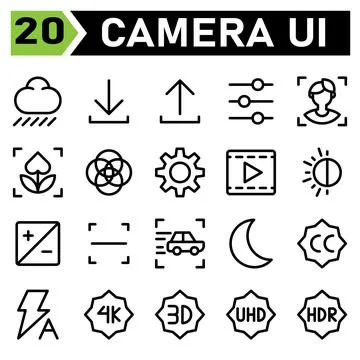 Photo Camera icon set include mode, cloud, rain, photo, camera, interface, do Stock Illustration