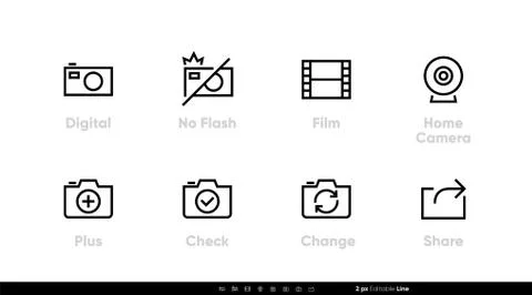 Photo Camera icon vector. Digital, No Flash, Film, Home Camera. Editable line Illustrazione stock