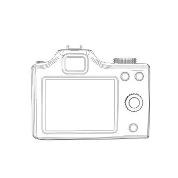 Photo camera. Isolated on white.  Vector outline illustration.Back view. Stock Illustration