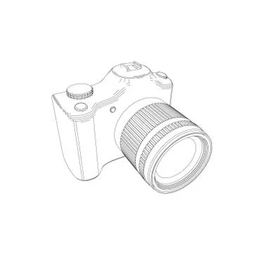 Photo camera. Isolated on white.  Vector outline illustration. 스톡 일러스트