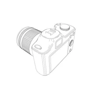Photo camera. Isolated on white.  Vector outline illustration. 스톡 일러스트