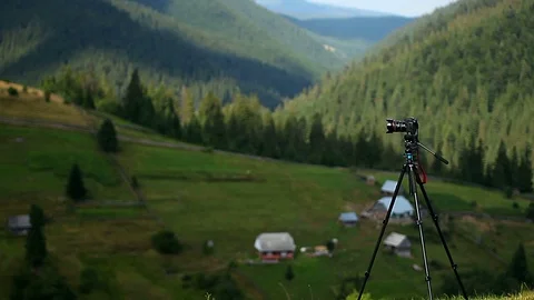 Photo camera in the mountains Stock Footage 97716762
