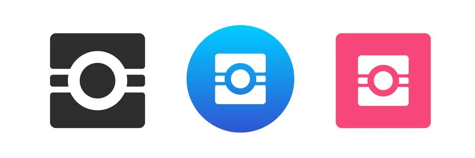Photo camera multimedia content creation device icon set vector flat illust.. Illustrazione stock