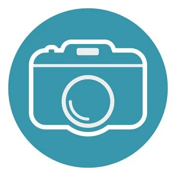 Photo camera outline icon inside turquoise circle background flat vector Stock Illustration