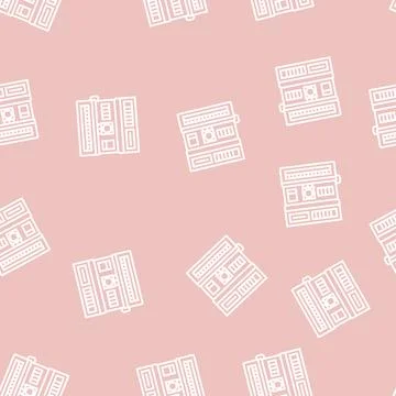Photo camera retro device line seamless pattern Stock Illustration