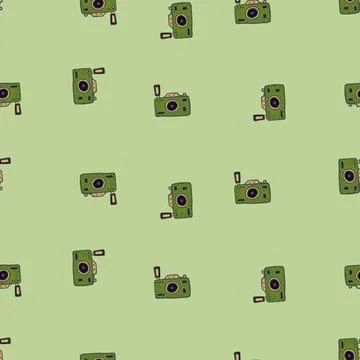 Photo camera seamless pattern. Cute vintage cameras background. Stock Illustration