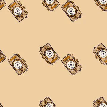 Photo camera seamless pattern. Cute vintage cameras background. Illustrazione stock