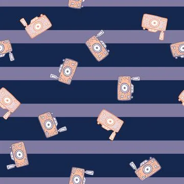 Photo camera seamless pattern. Cute vintage cameras background. Stock Illustration