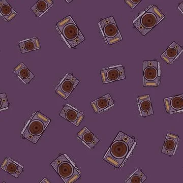 Photo camera seamless pattern. Cute vintage cameras background. Illustrazione stock