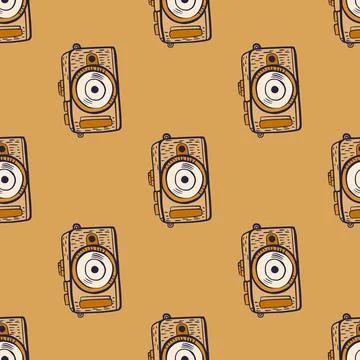 Photo camera seamless pattern. Cute vintage cameras background. Stock Illustration