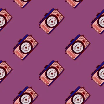 Photo camera seamless pattern. Cute vintage cameras background. Illustrazione stock