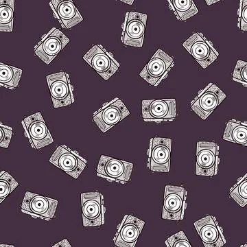 Photo camera seamless pattern. Cute vintage cameras background. Stock Illustration