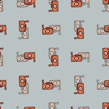Photo camera seamless pattern. Cute vintage cameras background. Illustrazione stock