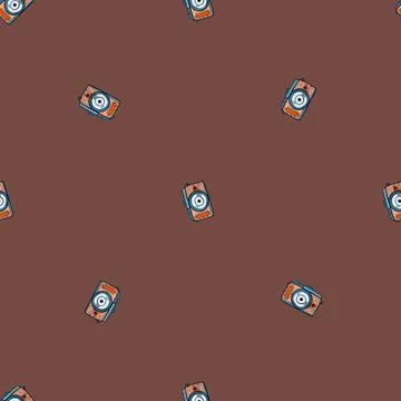 Photo camera seamless pattern. Cute vintage cameras background. Illustrazione stock