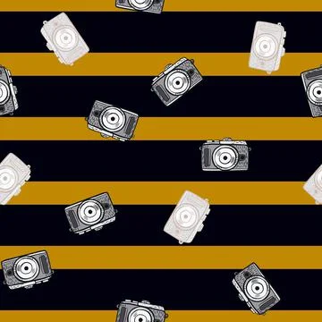 Photo camera seamless pattern. Cute vintage cameras background. イラスト素材