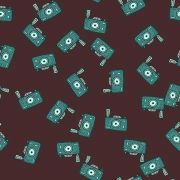 Photo camera seamless pattern. Cute vintage cameras background. Stock Illustration