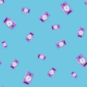 Photo camera seamless pattern. Cute vintage cameras background. Illustrazione stock