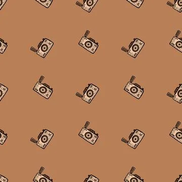 Photo camera seamless pattern. Cute vintage cameras background. Stock Illustration