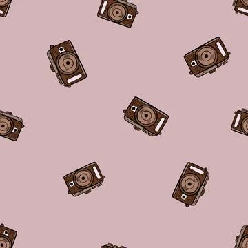 Photo camera seamless pattern. Cute vintage cameras background. Stock Illustration