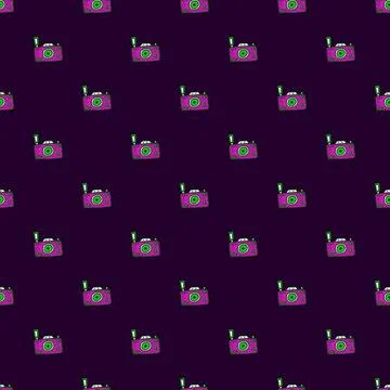 Photo camera seamless pattern. Cute vintage cameras background. Illustrazione stock