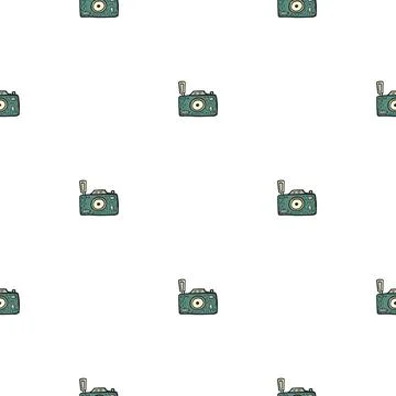 Photo camera seamless pattern. Cute vintage cameras background. Illustrazione stock