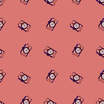 Photo camera seamless pattern. Cute vintage cameras background. Illustrazione stock