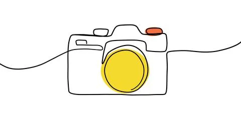 Photo camera single linear drawing. One line photography tool, colorful minimal Illustrazione stock