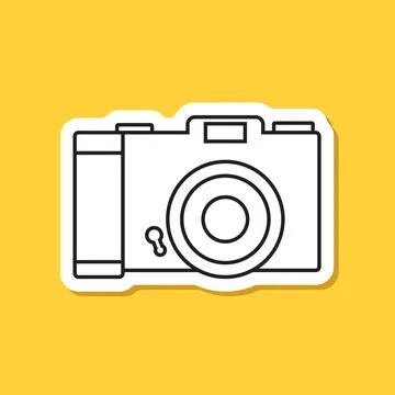 Photo camera sticker icon in flat line style. Photography equipment vector .. Stock Illustration