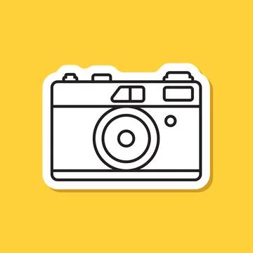 Photo camera sticker icon in flat line style. Photography equipment vector .. Stock Illustration