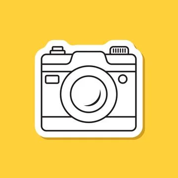 Photo camera sticker icon in flat line style. Photography equipment vector .. Stock Illustration