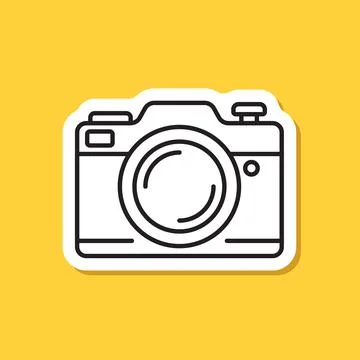 Photo camera sticker icon in flat line style. Photography equipment vector .. Stock Illustration