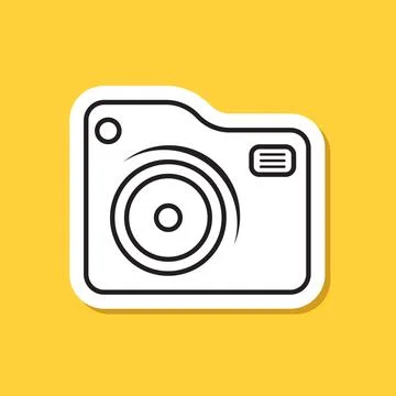 Photo camera sticker icon in flat line style. Photography equipment vector .. Stock Illustration
