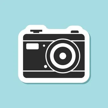 Photo camera sticker icon in flat style. Photography equipment vector illus.. Stock Illustration