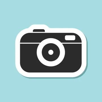 Photo camera sticker icon in flat style. Photography equipment vector illus.. Stock Illustration