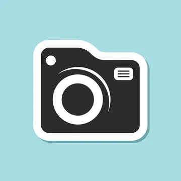Photo camera sticker icon in flat style. Photography equipment vector illus.. Stock Illustration