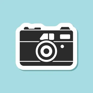 Photo camera sticker icon in flat style. Photography equipment vector illus.. Stock Illustration