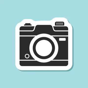 Photo camera sticker icon in flat style. Photography equipment vector illus.. Stock Illustration
