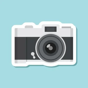 Photo camera sticker icon in flat style. Photography equipment vector illus.. Stock Illustration