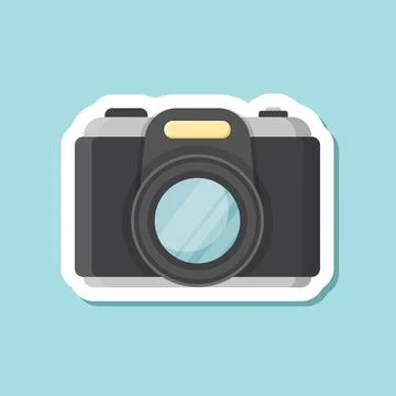 Photo camera sticker icon in flat style. Photography equipment vector illus.. Stock Illustration